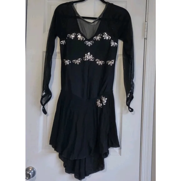 Black Sequence Large Ladies Dance Figure Competition Skating Dress - Picture 7 of 8